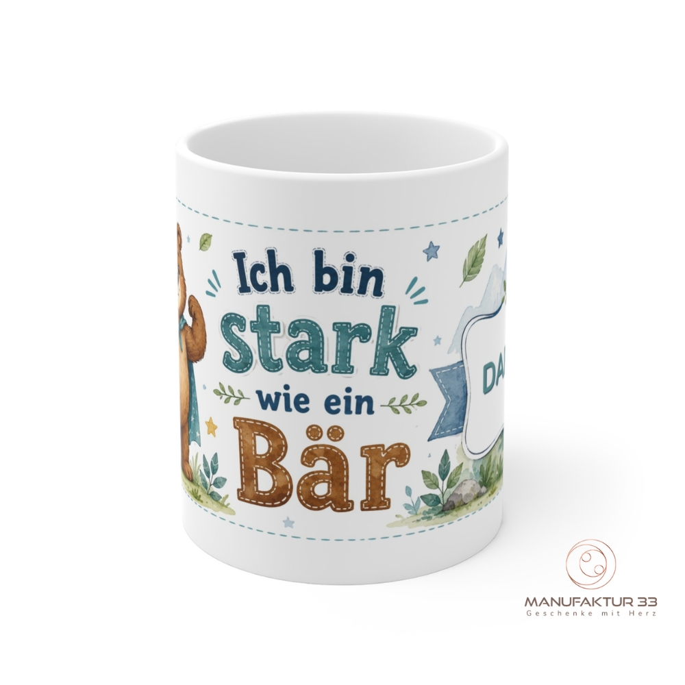 Personalisierte Kindertasse mit Bär, Ich bin stark wie ein Bär