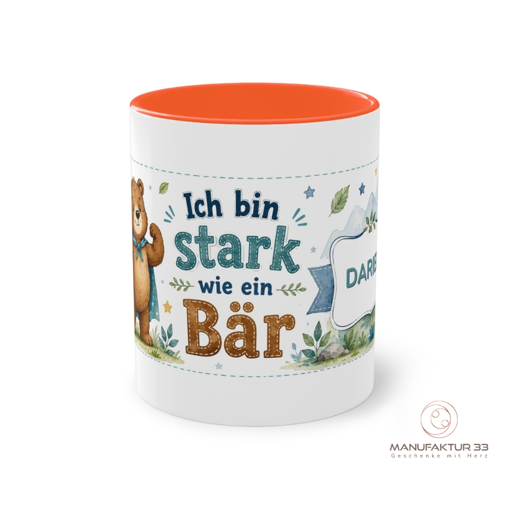 Personalisierte Kindertasse mit Bär, Ich bin stark wie ein Bär – Bild 5