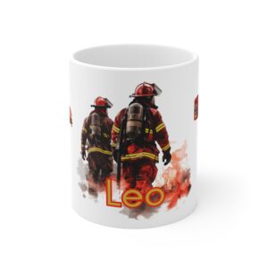 Feuerwehr Tasse personalisiert – Motiv Leo – Geschenk für Feuerwehrmann