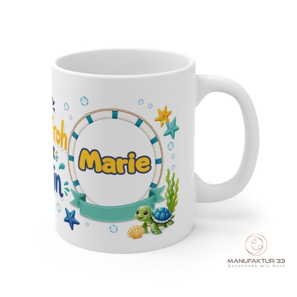 Personalisierte Kindertasse Delfin – Ich bin lebensfroh wie ein Delfin – Bild 4