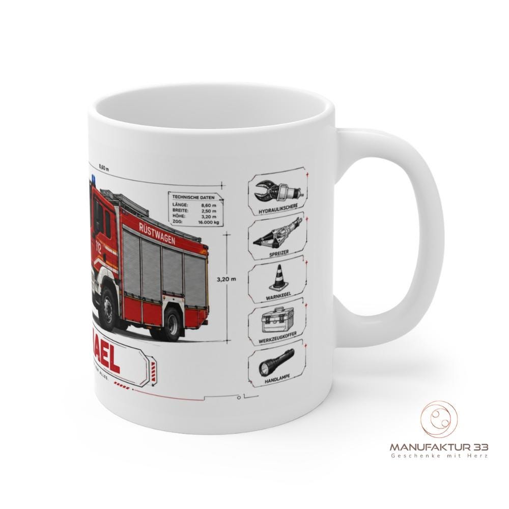 Personalisierte Feuerwehr Tasse RW Rüstwagen – Bild 2