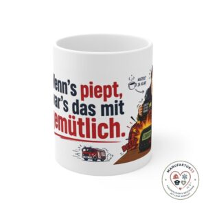 Feuerwehr Tasse mit Spruch – Wenn’s piept war’s das mit gemütlich