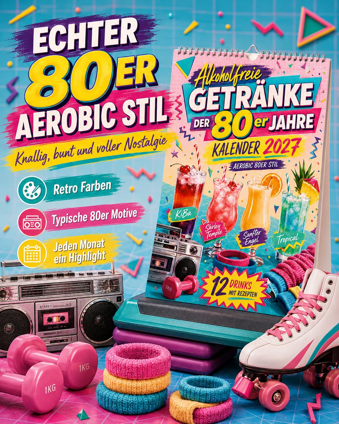 Alkoholfreie Getränke Kalender 2027 – 80er Jahre Wandkalender mit Rezepten – Bild 2