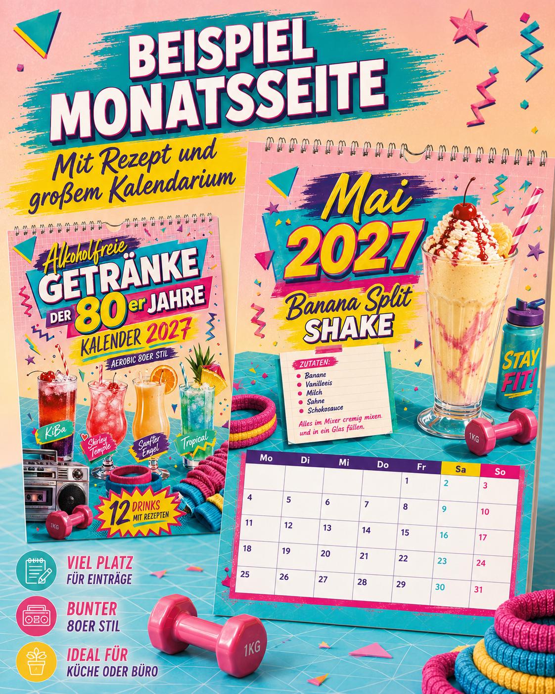 Alkoholfreie Getränke Kalender 2027 – 80er Jahre Wandkalender mit Rezepten – Bild 4