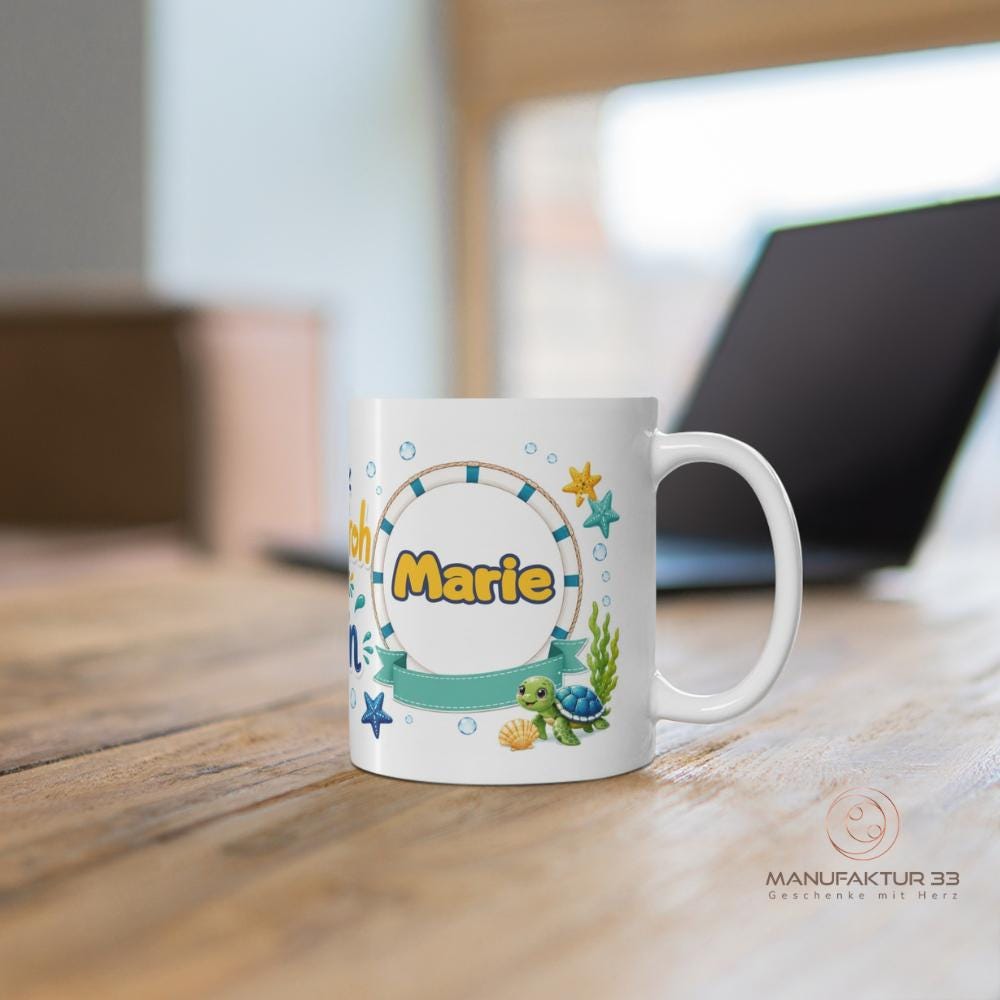 Personalisierte Kindertasse Delfin – Ich bin lebensfroh wie ein Delfin – Bild 6