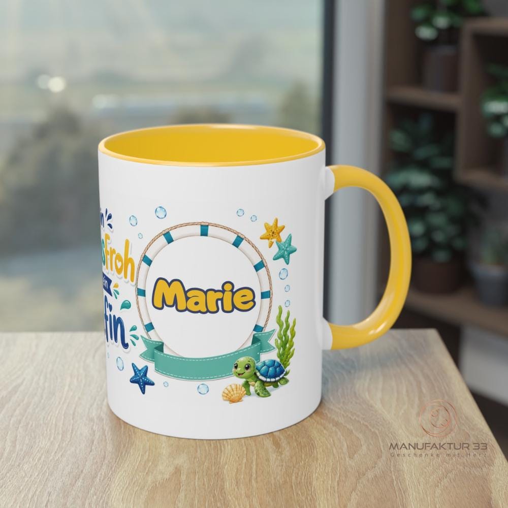 Personalisierte Kindertasse Delfin – Ich bin lebensfroh wie ein Delfin – Bild 7