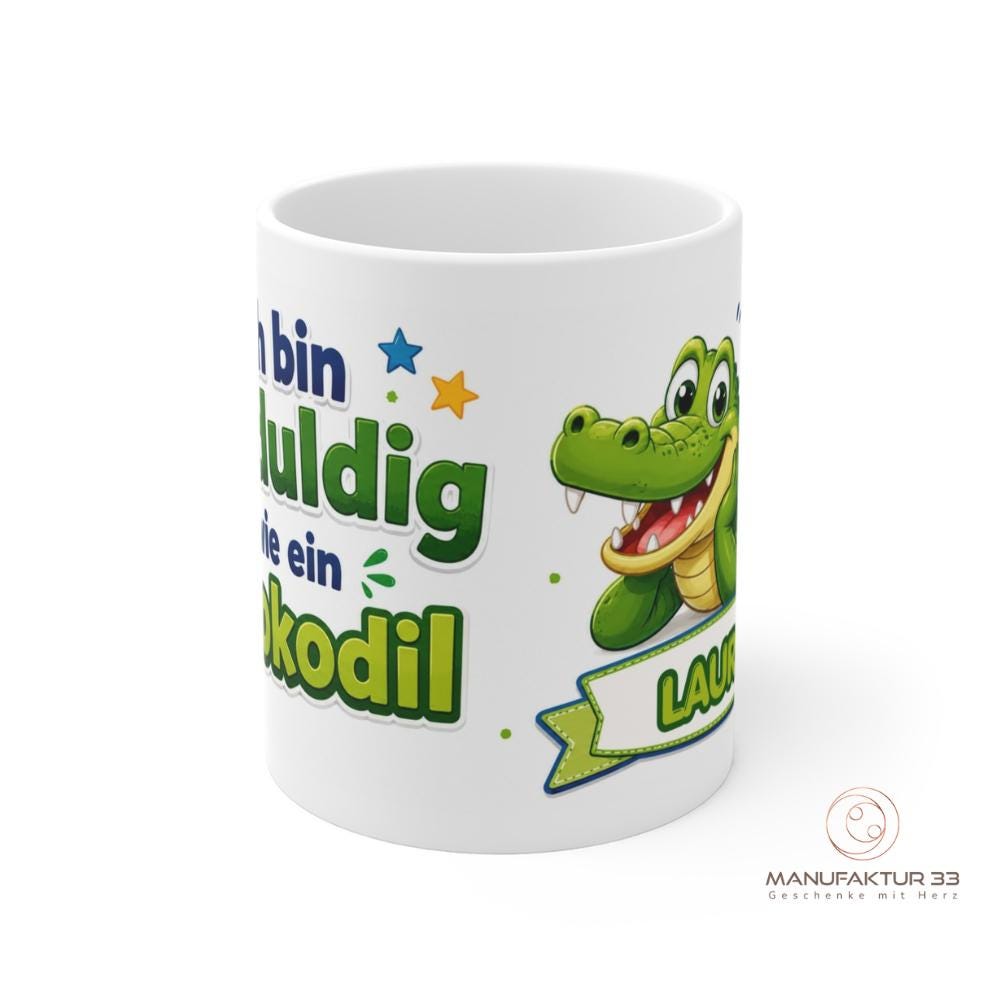 Personalisierte Kindertasse Krokodil – Ich bin geduldig wie ein Krokodil – Bild 2