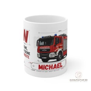 Personalisierte Feuerwehr Tasse RW Rüstwagen