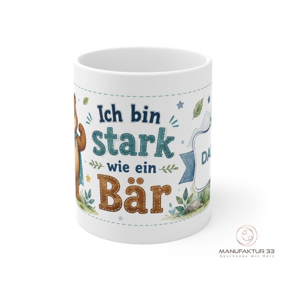 Personalisierte Kindertasse mit Bär – Ich bin stark wie ein Bär – Bild 2