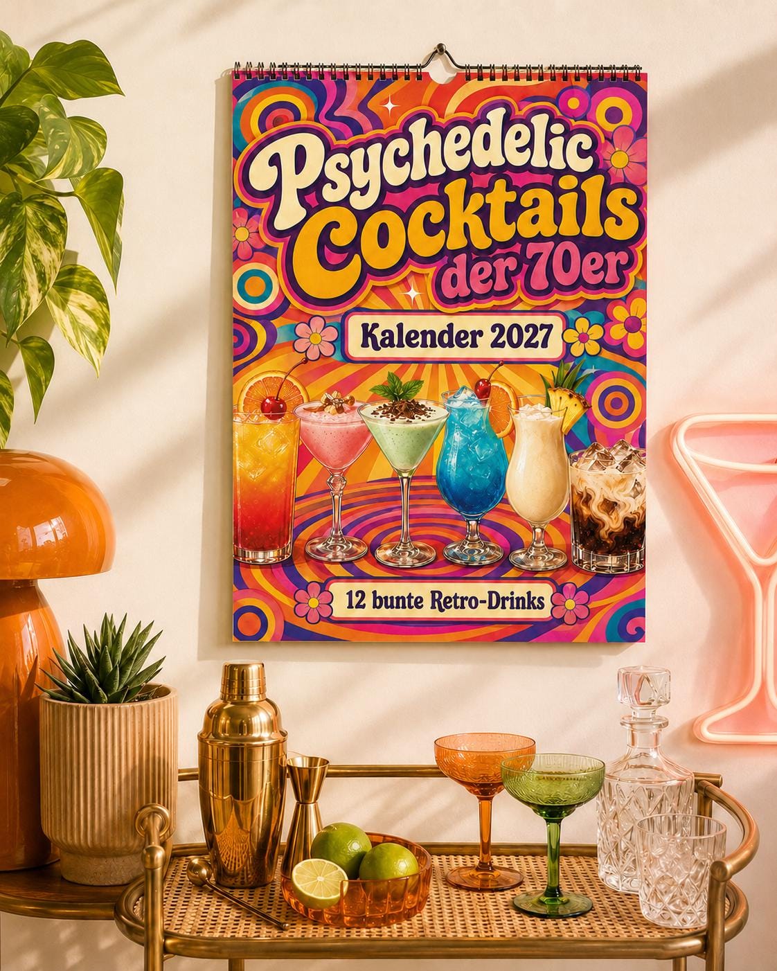 70er Jahre Cocktail Kalender 2027 – Psychedelic Wandkalender mit Rezepten – Bild 8
