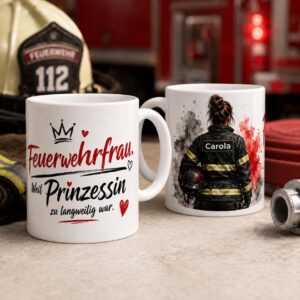 Personalisierte Feuerwehrfrau Tasse personalisiert – Feuerwehr Geschenk für Frauen