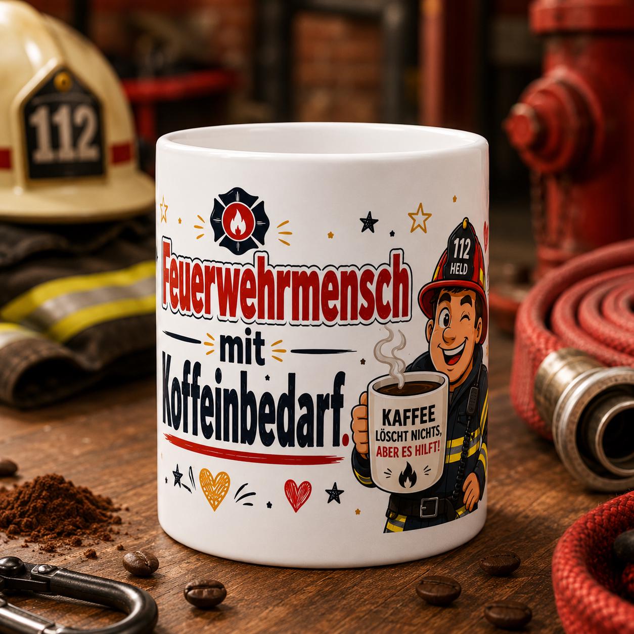 Feuerwehrmensch mit Koffeinbedarf Tasse – lustige Feuerwehr Tasse