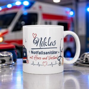 Personalisierte Notfallsanitäter Tasse mit Herz und Verstand