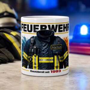Feuerwehr Tasse personalisiert – Einsatzbereit seit Wunschjahr