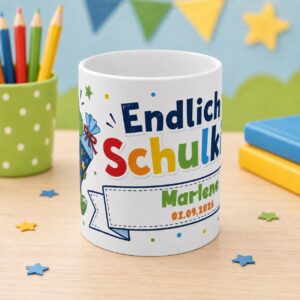 Personalisierte Einschulungstasse personalisiert und Datum – Endlich Schulkind