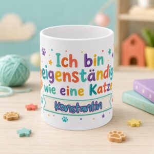 Personalisierte Kindertasse Katze – Ich bin eigenständig wie eine Katze
