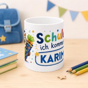 Tasse Einschulung personalisiert – Eule und Schultüte