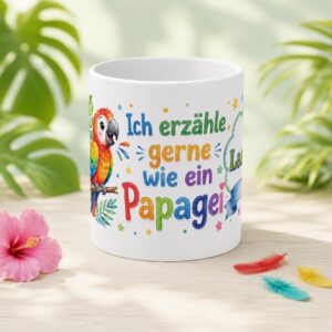 Personalisierte Kindertasse Papagei – Ich erzähle gerne wie ein Papagei